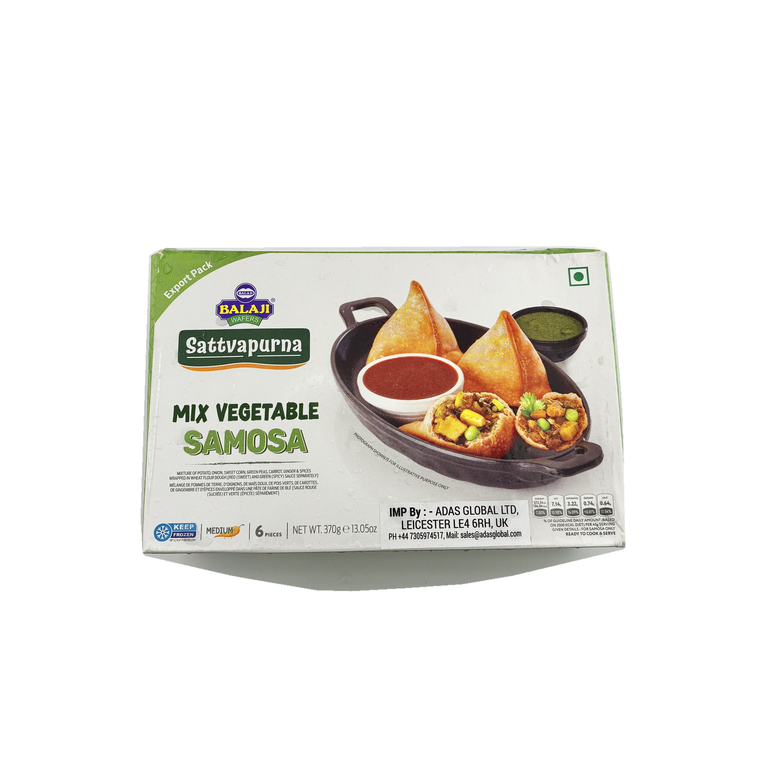 Balaji Mix Veg Samosa Frozen 6Pc 370G